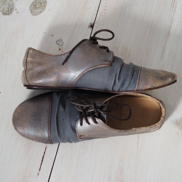 BED STU Rumba Silver Lux oxford distressed scrunched boho gray leather flats 8.5 - Picture 9 of 12